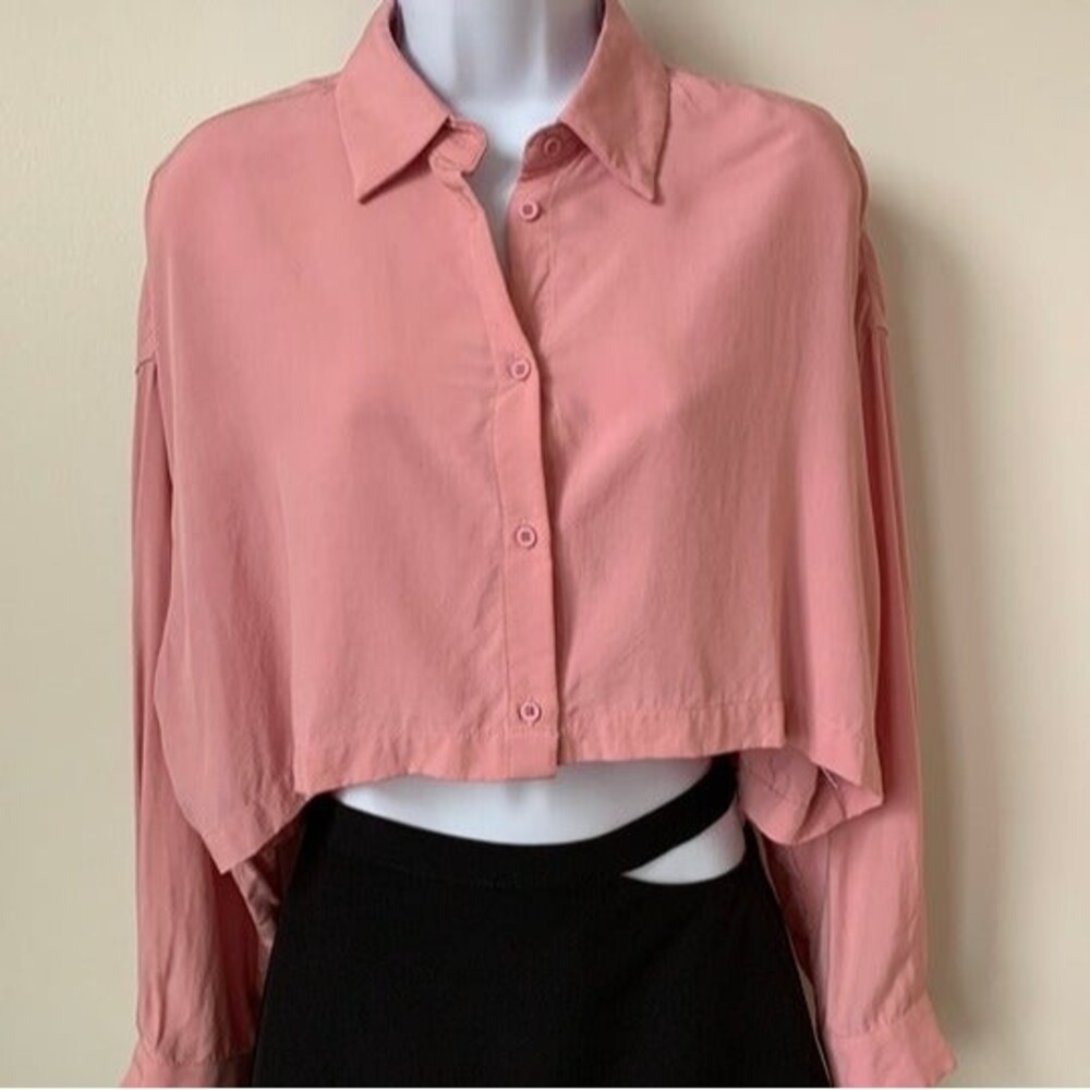 STORE CLOSING FRI JAN 23 Idem Ditto pink button down long sleeve crop top size S